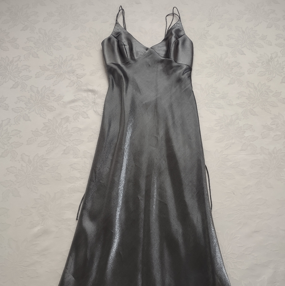 Dave&Johnny Laura Ryner Vintage Y2K silver metallic crystals back cutout